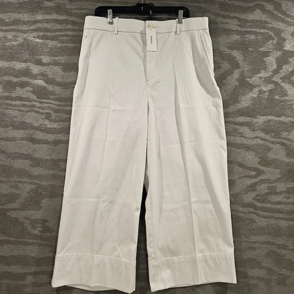 Spanx NWT SZ 1X White Wide Leg Crop Stretch Twill Pants Zip Pockets